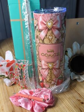 Coach Strawberry Pink Pen & Themed Fashion Goodie Bundle